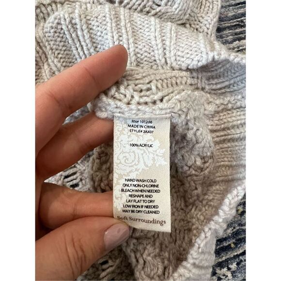 Soft Surroundings NWT Sweater Open Cable Knit Flare Sleeve Mock Neck sz L - Picture 9 of 11
